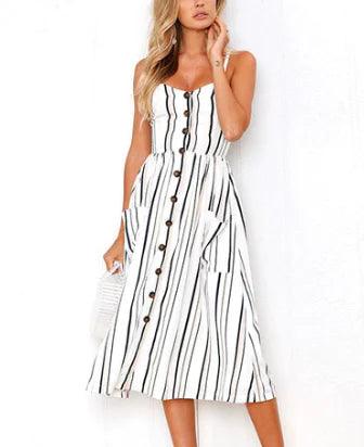 BeAvant Button Striped Linen Cotton Dress