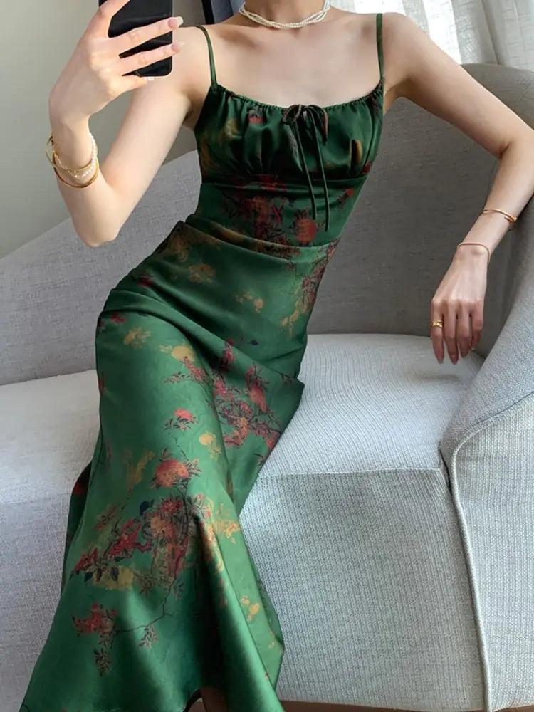 Elegant Floral Spaghetti Strap Dress