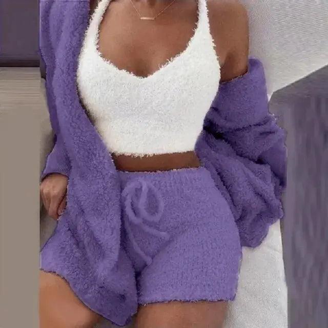 3-Piece Fluffy Pajamas Set - The Next Door Neighbor 