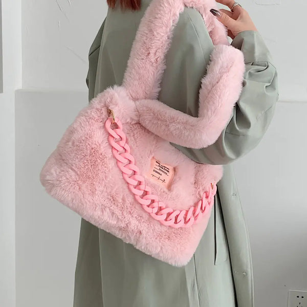 Fluffy Faux Fur Soft Shoulder Bags - The Next Door Neighbor 