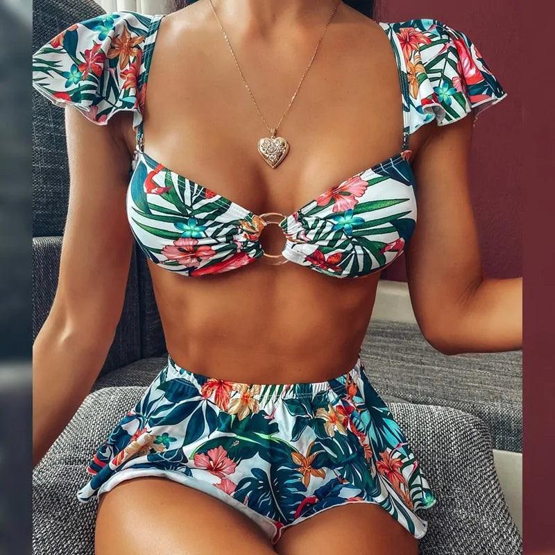 Ruffle Skirt High Waisted Bikini - The Next Door Neighbor 