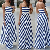 Navy Striped Long Sleeveless Dress