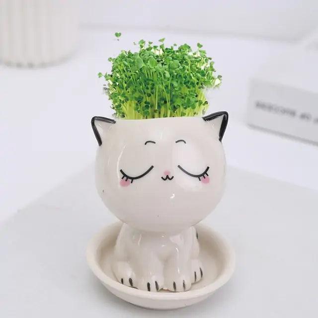 Mini Cat Shaped Cartoon Ceramic Flowerpot - The Next Door Neighbor 