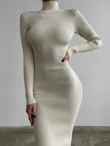 High-Neck Knitted Midi Dress - The Next Door Neighbor 