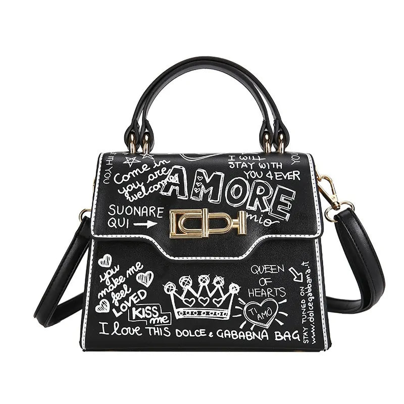 Leather Mini Chain Graffiti Bag