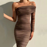 Diagonal Backless Mesh Dress