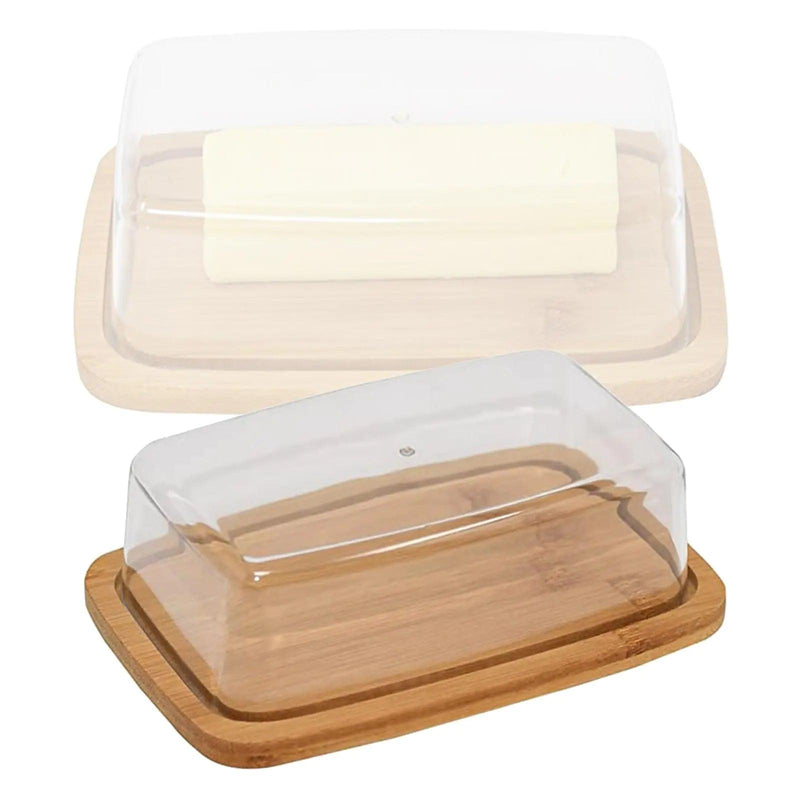 Square Bamboo Butter Dish Creative Rectangular with Glass Lid for Home