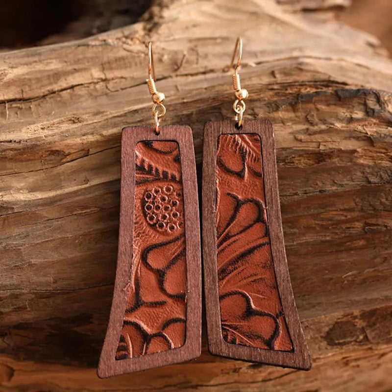 Geometrical Shape Wooden Dangle Earrings - The Next Door Neighbor 