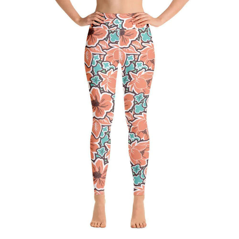 Tropical Seas Red Floral Yoga Leggings - The Next Door Neighbor 