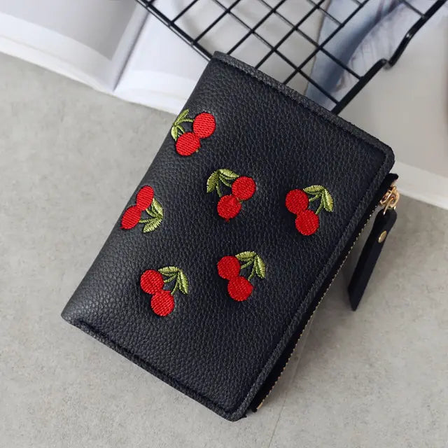 Cherry Embroidered Small Wallet