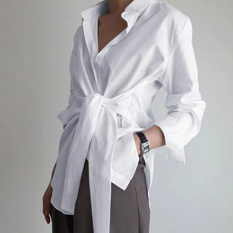 Long Sleeve Ruche Tie Front Blouse