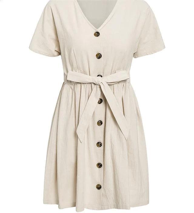 V-neck Button Summer Dress