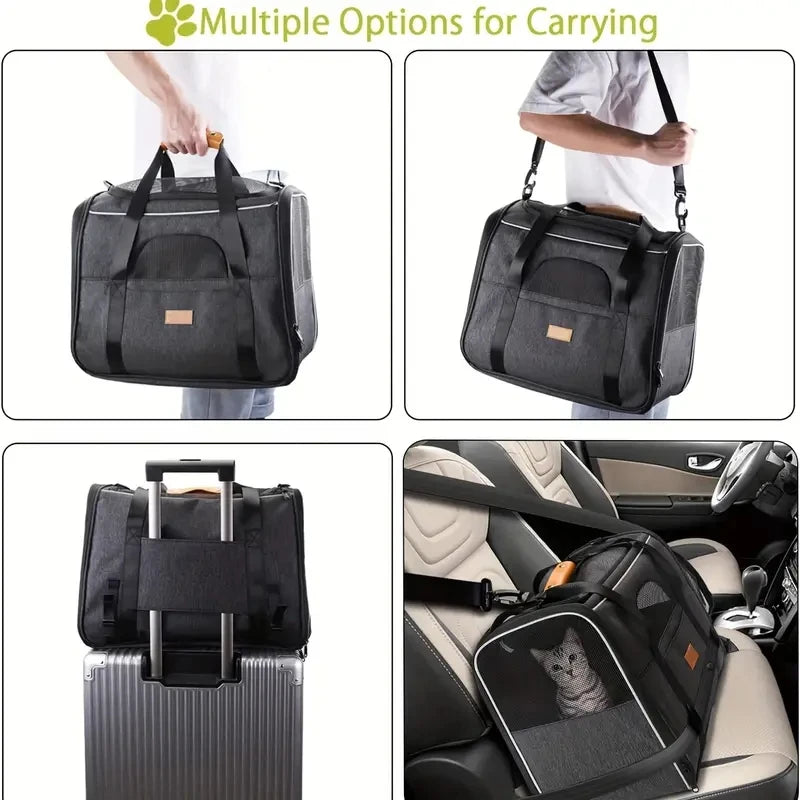 Foldable Cat Carrier Bag with Safety Zippers