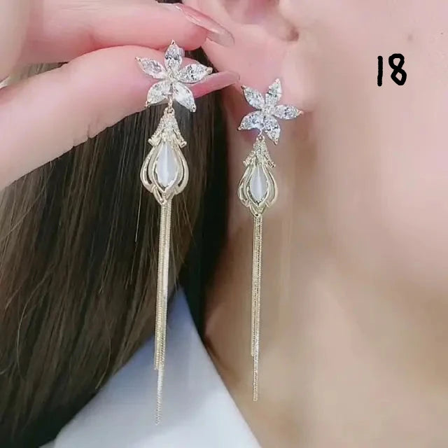 Opal Flower Tassel Earrings