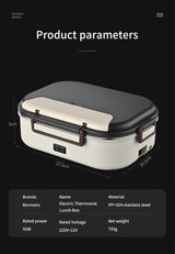 Electric Heated Lunch Boxes Stainless Steel Food Insulation Bento Lunch Box Home Car Keep Warm Lunch Box 1.2L, 12V/220V