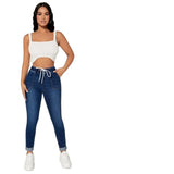 High Waist Stretch Drawstring Skinny Denim Pants