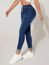 High Waist Stretch Drawstring Skinny Denim Pants