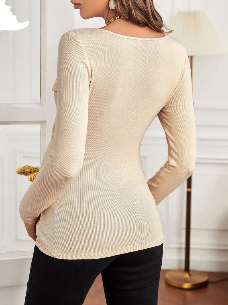 Maternity Long Sleeve Nursing V-Neck Blouse