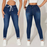 High Waist Stretch Drawstring Skinny Denim Pants