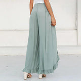 Vintage Green Ruffles High Waisted Wide Leg Pants - The Next Door Neighbor 