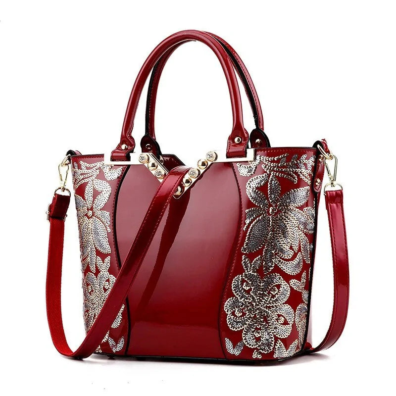 Luxury Sequin Embroidery Leather Handbag