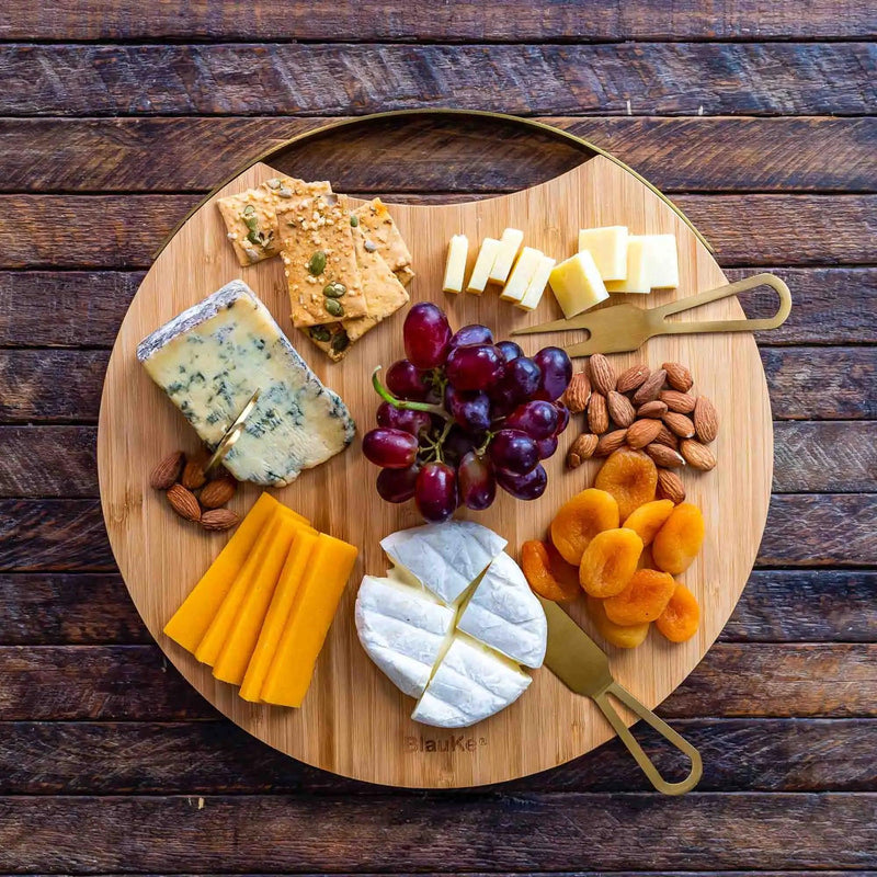 Bamboo Cheese Board and Knife Set with Magnetic Cutlery Storage