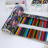 STONEGO 48/72 Holes Canvas Wrap Roll Up Pencil Pen Holder