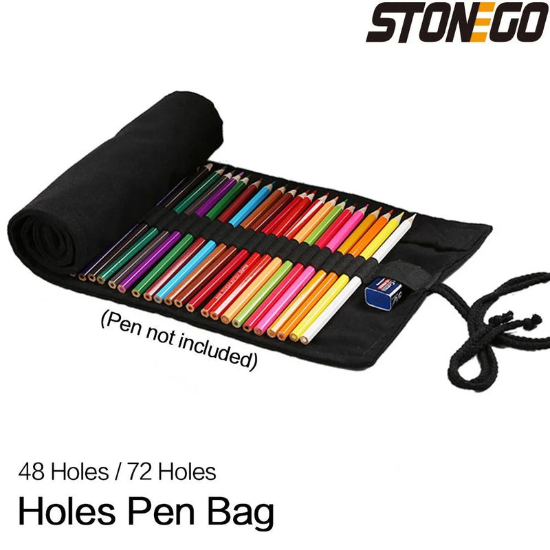 STONEGO 48/72 Holes Canvas Wrap Roll Up Pencil Pen Holder