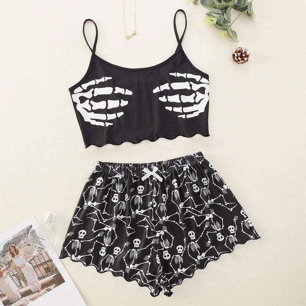 Women's Halloween Polyester Two-Piece Pajama Set