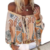 Off Shoulder Ruffle Lace-up Blouse