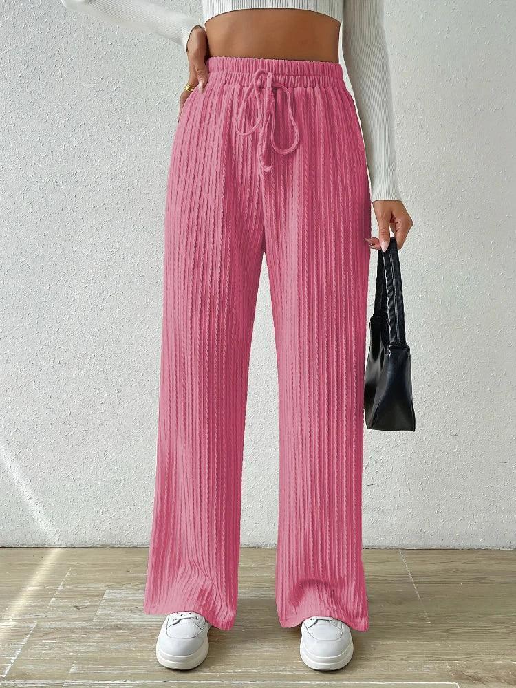 Tie Waist Knitted Wide Leg Pants - The Next Door Neighbor 