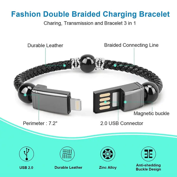 Leather Portable USB Type C and Micro Bracelet Phone Charger - The Next Door Neighbor 