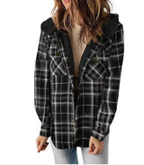 Casual Plaid Hooded Woolen Coat