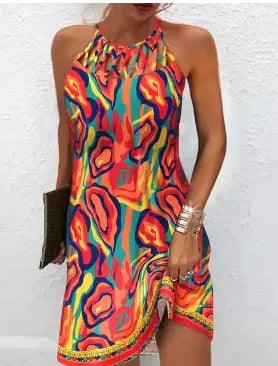 Printed Sleeveless Hollow Dress