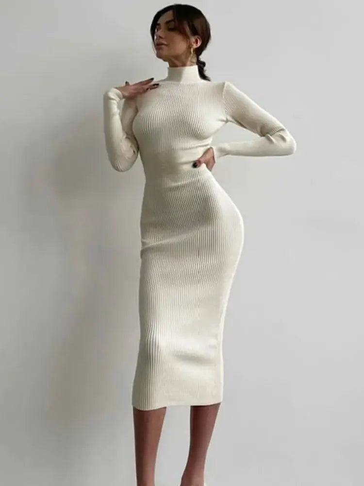 High-Neck Knitted Midi Dress - The Next Door Neighbor 