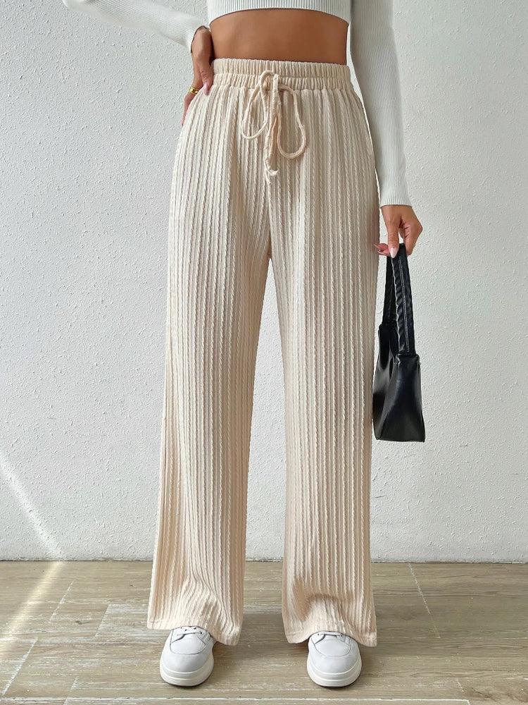 Tie Waist Knitted Wide Leg Pants - The Next Door Neighbor 