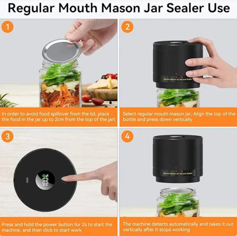 Electric Mason Jar Vacuum Sealer Kit for Regular & Wide Mouth Mason Jars with Auto Shut Off