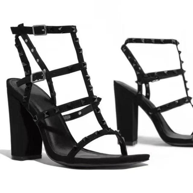 Chunky Block Heels Double Chain Strap Sandals - The Next Door Neighbor 