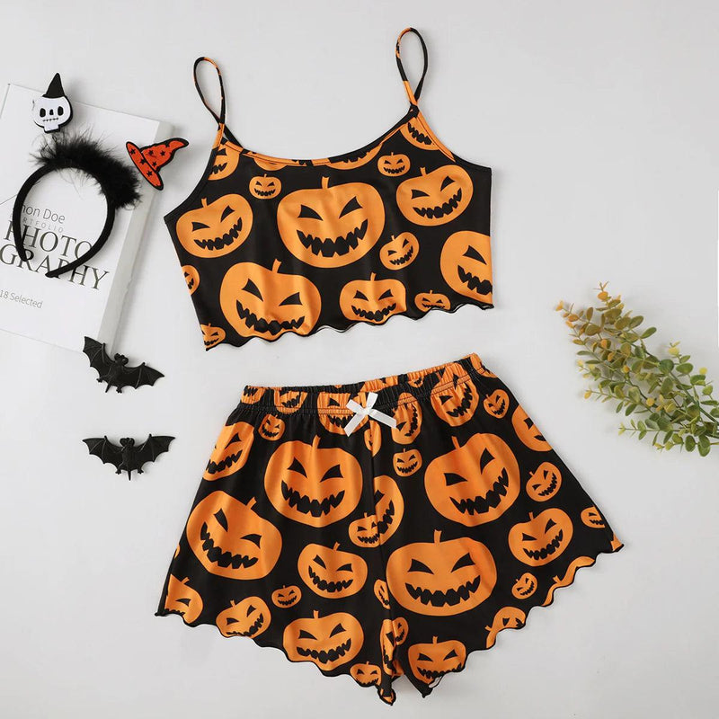 Women's Halloween Polyester Two-Piece Pajama Set