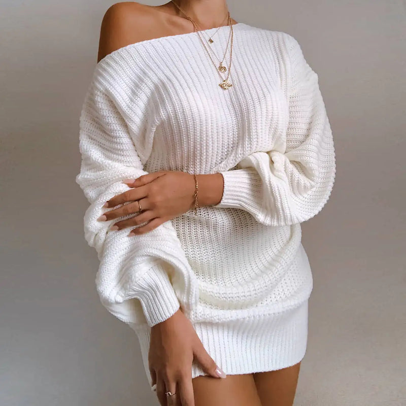 Off-Shoulder Knitted Sweater Dress