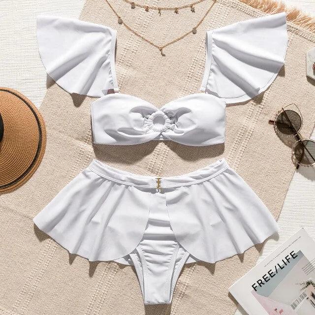 Ruffle Skirt High Waisted Bikini - The Next Door Neighbor 