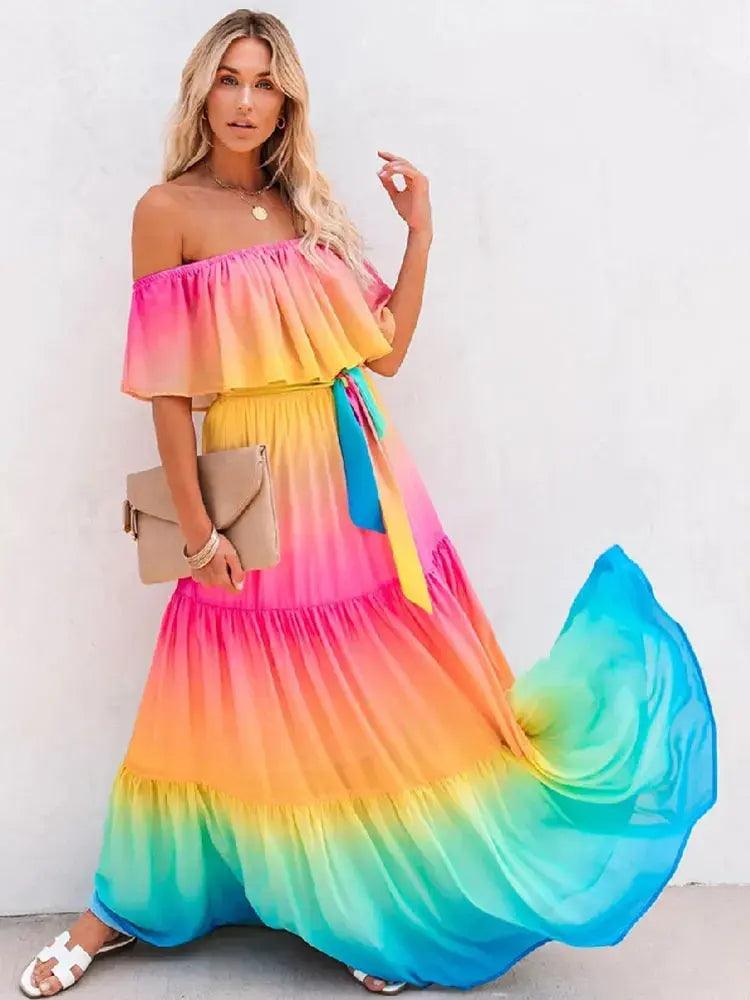 Bohemian Ruffled Off Shoulder Dress - The Next Door Neighbor 