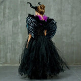 Black Gown Tutu Dress With Deluxe Horns And Wings