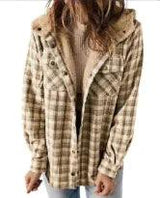 Casual Plaid Hooded Woolen Coat