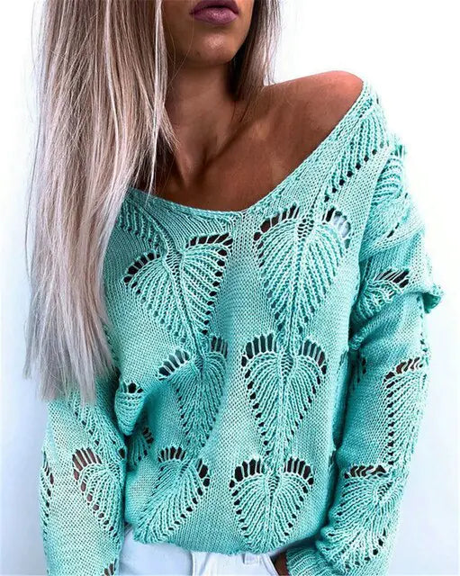 V-neck casual long-sleeved sweater