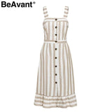 BeAvant Button Striped Linen Cotton Dress