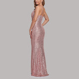 Sequins Wrap Ruched Sleeveless Cami Evening Dress