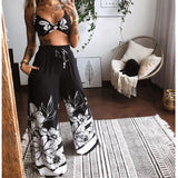 Summer Boho Beach Style Top + Loose Wide Leg Pants