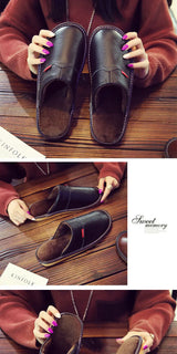 Winter Indoor Warm Lovers Thick Wool Anti-Skid Leather Slippers