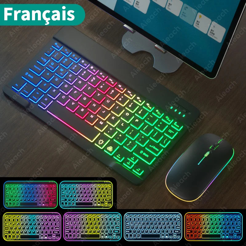 Rainbow RGB Backlit Wireless Keyboard and Mouse Set for Tablet, iPad, and Smartphone